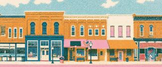 a row of brick building store fronts
